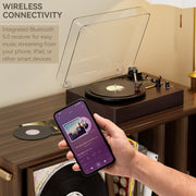 VIPQV E202-A019~008wal Vinyl Record Player Turntable with Bluetooth 5.0, 3-Speed Belt Drive, External Stereo Speakers, Brown Retro Design