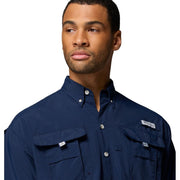 Columbia PFG Bahama II Men's Short Sleeve Button-Down Shirt, UPF 50 Sun Protection, Quick-Dry Nylon, Mesh-Lined Vents, Collegiate Navy, XL, 101165