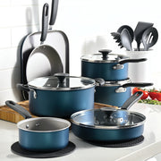 Tramontina Primaware 18-Piece Nonstick Cookware Set, Blue, Aluminum with Tempered Glass Lids