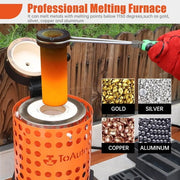 TOAUTO Electric Gold Melting Furnace, 1800W Heating, 3KG Graphite Crucible, Digital Temperature Control, Jewelry Casting Kit, Orange, TRF3000