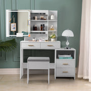 Ktaxon Lighted Makeup Vanity Table Set, White-4 Drawer