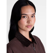 Madden NYC Women's Cotton Twill Bomber Jacket, Relaxed Fit, Cropped Length, Brown, Zip-Up Closure