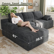 IDEALSOUL 104-Inch Cloud Sectional Couch with L-Shaped Chaise, Modern Modular Sofa, Deep Seat, Velvet Corduroy Upholstery, Black Grey