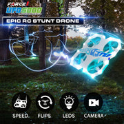 Force1 UFO 6000 Mini RC Stunt Aerial Drone with Camera, Multicolor LED Lights, Durable Propeller Guards, Dual Rechargeable Batteries, Blue
