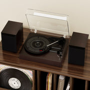 VIPQV E202-A019~008wal Vinyl Record Player Turntable with Bluetooth 5.0, 3-Speed Belt Drive, External Stereo Speakers, Brown Retro Design