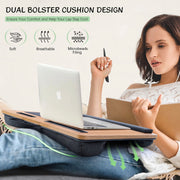 Coliware Lap Desk, 21.6 Inch Wood Grain Laptop Desk with Dual Cushion, Built-In Leather Mouse Pad, Device Ledge, Storage Slots, Lightweight with Carry Handle