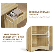 Bestier 47 in Computer Desk with Drawer, Fluted Panel Design, Oak Finish, Storage Cabinet, Adjustable Shelves, Smooth-Glide Drawers