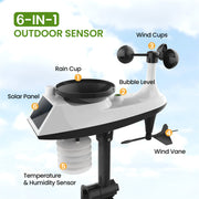 Newentor Q9-US-Nowifi Weather Station, 6-in-1 Solar Powered Outdoor Sensor, Color Display, Temperature, Humidity