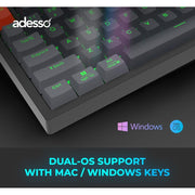 Adesso EasyTouch 1200 Mechanical Keyboard, Mini, Wired Wireless Bluetooth, Multi-OS Layout, RGB Backlit, Red Switch, Hot-Swappable, VIA Programmable, Copilot AI Hotkey