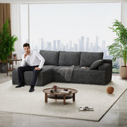 IDEALSOUL 104-Inch Cloud Sectional Couch with L-Shaped Chaise, Modern Modular Sofa, Deep Seat, Velvet Corduroy Upholstery, Black Grey