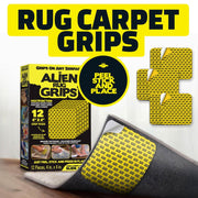 Emson Alien Tape Rug Gripper Carpet Tape, 12-Pack, 4x4 in, Double-Sided, Reusable, Anti-Slip for Hardwood and Tile Floors, 6543