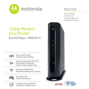 Motorola FBA_MG7315-10 8x4 Cable Modem Gateway plus WiFi N450 GigE Router Power Boost