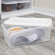 Sterilite 6 Quart Small Storage Bin, Clear Plastic Container with Snap-On Lid, White, 2242-80