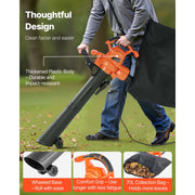 KFFKFF Electric Leaf Blower 3-in-1 Blower Vacuum Mulcher, 12 Amp Motor, 250 MPH, 400 CFM, Dual-Speed, Wheeled Base, 70L Collection Bag, BV-14EG-12A