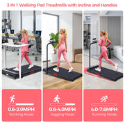 HevGlrm Walking Pad Treadmill with Incline, 3.0HP Motor, Detachable Handles, Compact Foldable Design, 0.6-7.6 MPH Speed, 350 lb Capacity