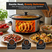 Bluebow 6QT Slow Cooker, 3 Heat Settings with Auto Keep Warm, Non-Stick Removable Stoneware Pot, Stainless Steel