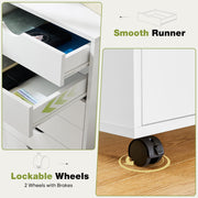 Gianna 5-Drawer Portable Storage Cabinet, Wheeled, White Wood, Minimalist Design