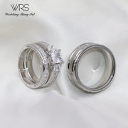 WRS WEDDING RING SET His and Hers Couples, Women Diamond Sterling Silver, Size: Women 9 and Men 8 - Durable
