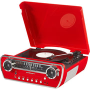 Crosley Powel 7-in-1 Bluetooth Vinyl Record Player with AM/FM Radio, CD Player, Retro Red CR6047A-RE