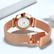 OLEVS 5869 Ladies Wrist Watch, Rose Gold Stainless Steel, Ultra Thin 33mm Case, Quartz Movement, Mesh Strap