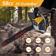Amobro TimberMaster 20-Inch 58CC 3.4HP Gas Chainsaw with Auto-Lube Smart Saw for Tree and Wood Cutting