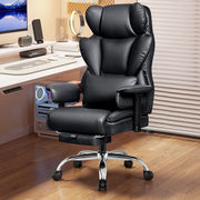 CoolHut CH-5055-Black Large Executive Leather Office Chair with Adjustable Armrests, Footrest, High Back and Lumbar Support