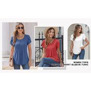 MOYIKO Women Short Sleeve Casual Top, Pleated Petal Sleeves, Scoop Neck, Loose Fit, Light Green, 2XL - 60% Polyester