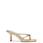 DV Dolce Vita Zini Strappy Heeled Sandal, Gold Metallic, 2.5-Inch Mid Heel, Square Toe