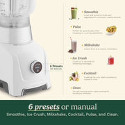 Cuisinart Hurricane Countertop Blender, 48 oz Glass Jar, 700W Motor, 5 Speeds, 6 Preset Programs, Digital Display, White, BL-200