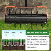 Auckpure chengsesongtu Rolling Lawn Aerator, Heavy Duty Manual Lawn Aerator with 42 Heat-Treated Spikes, 15 in Cutting Width, 71 in Adjustable Handle, Orange