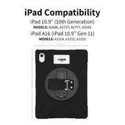 CODi Rugged iPad Case with Integrated Screen Protector, 360 Protection, Rotating Kickstand, Adjustable Hand Strap, Detachable Shoulder Strap, Black, C30705069IS