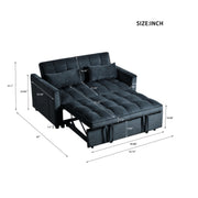 BSHTI Modern Velvet Loveseat Sofa Bed, 3-Position Adjustable Backrest, Convertible Twin Sleeper, Side Storage Pockets, Square Tufted, Solid Wood Frame, Black