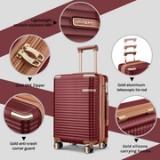 Joyway TR-009 3-Piece Carry-On Luggage Set with Swivel TSA Lock and Leather Carry Bag, Red