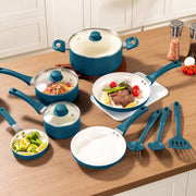 Mainstays 12-Piece Ceramic Nonstick Cookware Set, Aluminum Pots and Pans, Corsair Blue