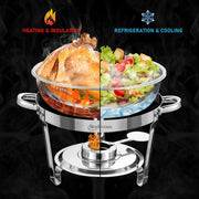 NEWKITCHEN 5 QT Stainless Steel Chafing Dishes Buffet Set, Transparent Glass Lid, 4 Pack with Dinner Spoon and Dining Clip