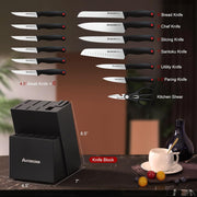 Astercook K15016P Knife Set, 15 Pieces Kitchen knives Set with Built-in Sharpener, High Carbon German Stainless Steel Chef Knife Block Sets, Sharp & Rust Resistant Dishwasher Safe, Black