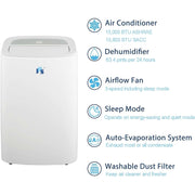 JHS A020A-10KR 3-in-1 14,000 BTU Portable Air Conditioner with Dehumidifer, White