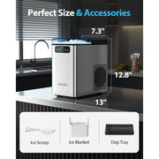 Aeitto Nugget Ice Maker Countertop Pellet Ice Machine, Soft Chewable Ice 40lbs/Day, Automatic Self-Cleaning, Stainless Steel, Gray, CB24MD