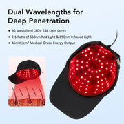 Hommyu Hair Growth Cap, Cordless Rechargeable with 3 Program Settings, 5 Intensity Levels, 2000mAh Battery, Black