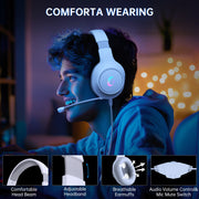 Ecomoment Wired Over-Ear Gaming Headphones with LED Light & 7.1 Surround Sound, White - Ergonomic Design