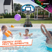 AND1 Adjustable Poolside Basketball Hoop, 27-Inch Shatterproof Backboard, All-Weather Frame, Fillable Base, Blue, 5A1BB0375N0L2