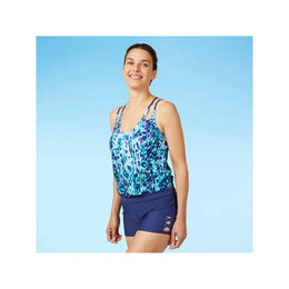 Free Country Cascading Double Strap Cut Out Blouson Tankini Top - Cascading Caribbean - XL