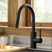 Kraus Oletto Matte Black Single Handle Pull Down Kitchen Faucet with QuickDock Installation, 360 Swivel Spout, Dual-Function Sprayer, KPF-2620MB