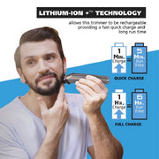 Wahl Lithium Ion Stainless Steel Men's Beard Trimmer, Removeable Blades for Easy cleaning and Interchangeable heads for Grooming Ear, Nose, Brow and Detail trimming. #9898
