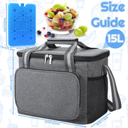 AOWOO Insulated Lunch Box with Ice Pack, 15L Double Deck Leakproof Cooler Bag, Water-Repellent Oxford Polyester, Includes Two Reusable Ice Packs
