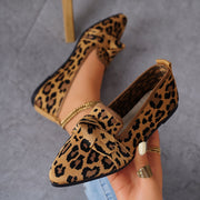 GlobalBreeze Womens Leopard Print Knit Loafers, Soft Slip-On Flats with Bow Detail, Size: 8