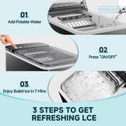 Simzlife Ice Maker Countertop, Fast 9 Bullet Cubes in 6 Mins, 26 lb Daily Capacity, Self-Cleaning, Auto-Stop Sensor, Two Ice Sizes, Black, ZX-IM021-B-S