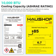 HAUSHOF Portable Air Conditioner, 10,000 BTU ASHRAE Cooling, 4-in-1 with Fan, Dehumidifier, Sleep Modes, Remote Control, Window Kit Included, White, HH25088AW