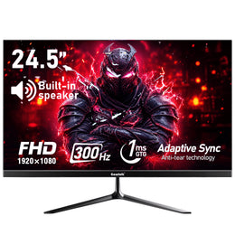 Gawfolk 24.5 Inch Gaming Monitor, 300Hz Refresh Rate, FHD 1080P, VA Panel, Built-in Speakers, DP HDMI Ports, 75x75mm VESA Mount, Black