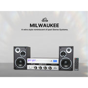 Naxa Electronics Victor Milwaukee 50 Watt Desktop CD Stereo System with Bluetooth, Functioning Square VU Meters, Detached Speakers, Remote Control, Silver